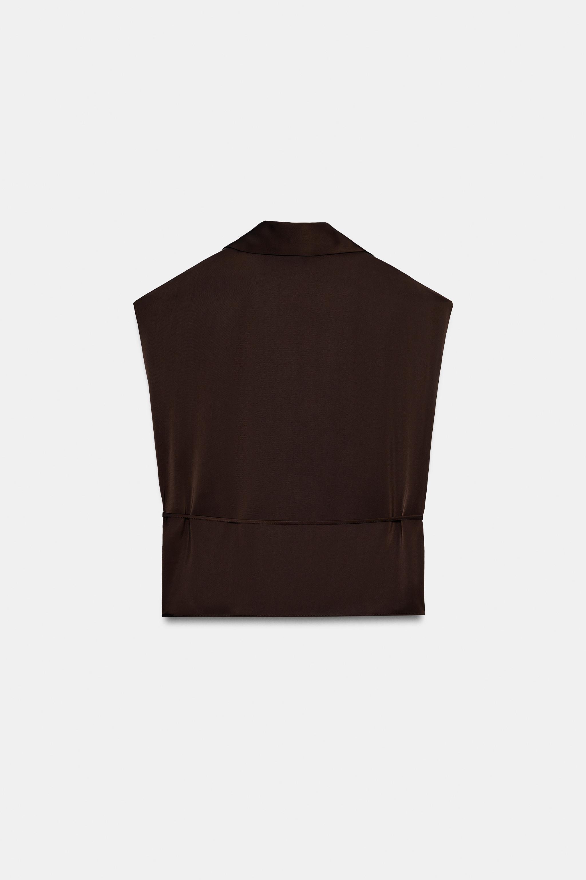 BELTED SATIN EFFECT SLEEVELESS SHIRT